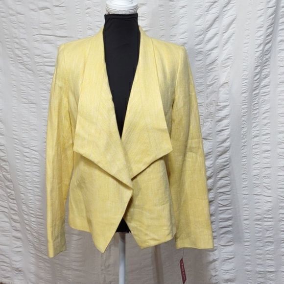 Rafaella Yellow Angled Open Front Linen‎ Blend Blazer NWT Sz 8 - Picture 1 of 14